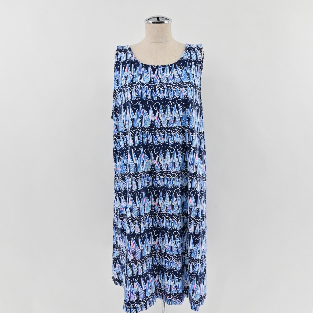 Lilly Pulitzer Shift Dress Womens Size XXL Navy Blue Sailboat Pima Cotton Beach